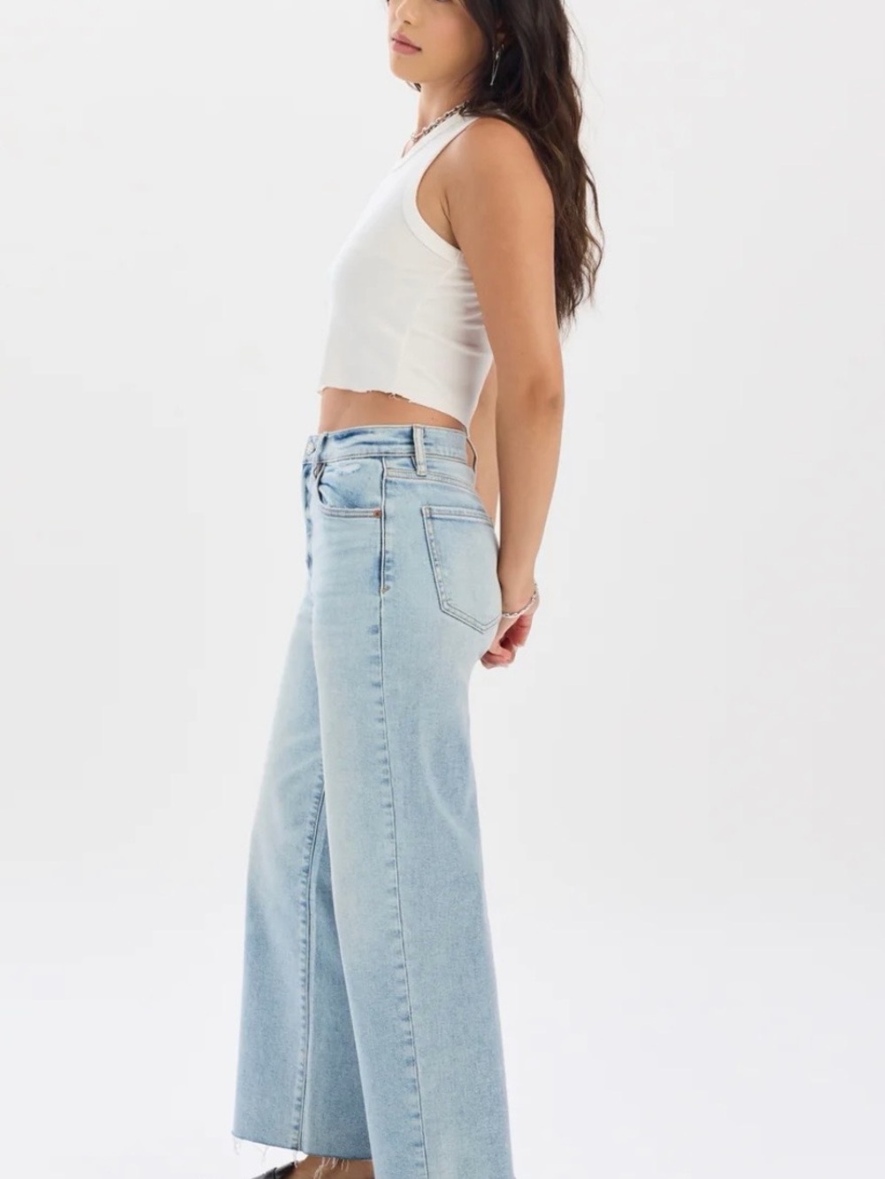Daze Denim PLEASER HIGH RISE WIDE ANKLE IN MIRACLE will not leave up long! - Picture 3 of 6